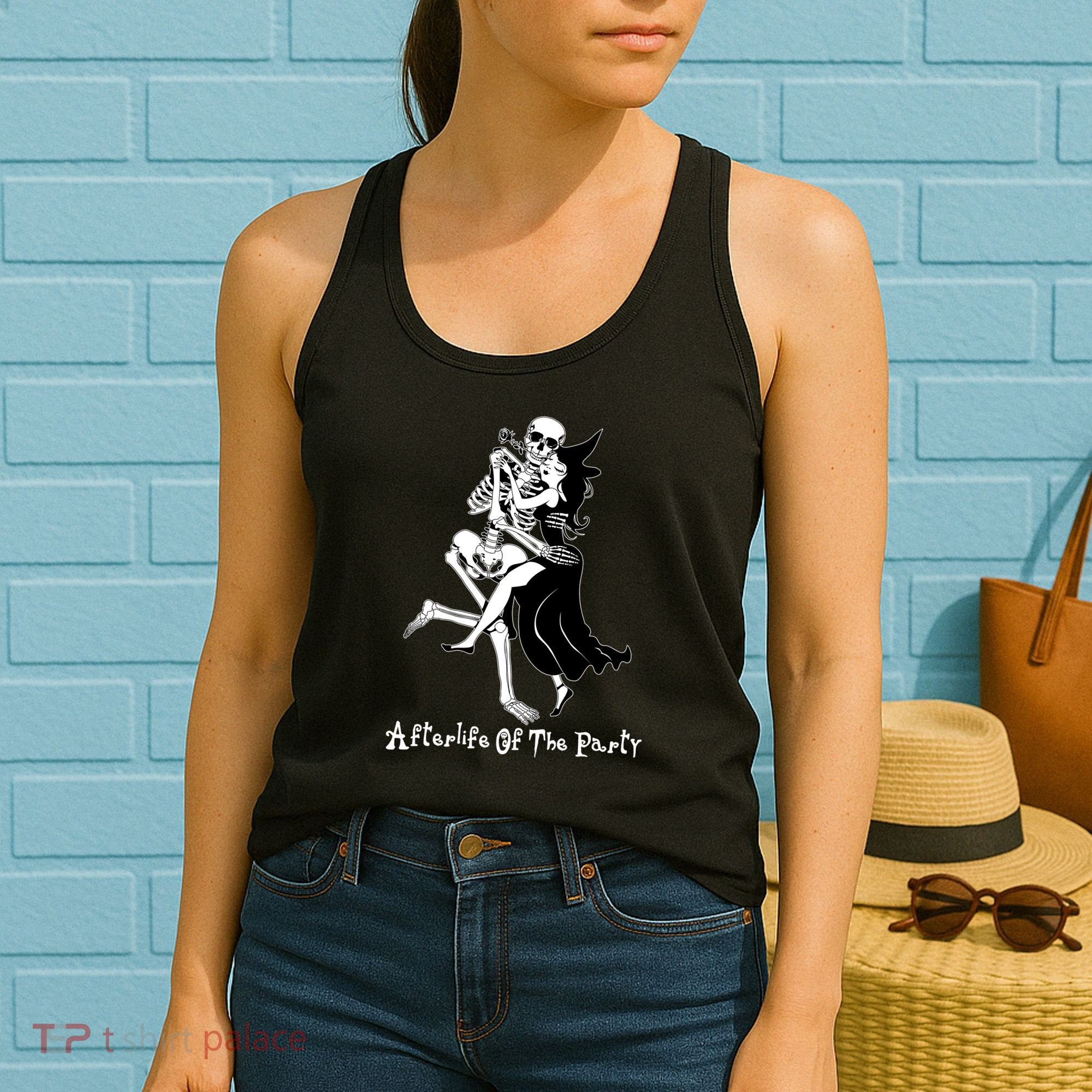 Funny Halloween Afterlife Of The Party Skeleton And Witch Women's Tank Top