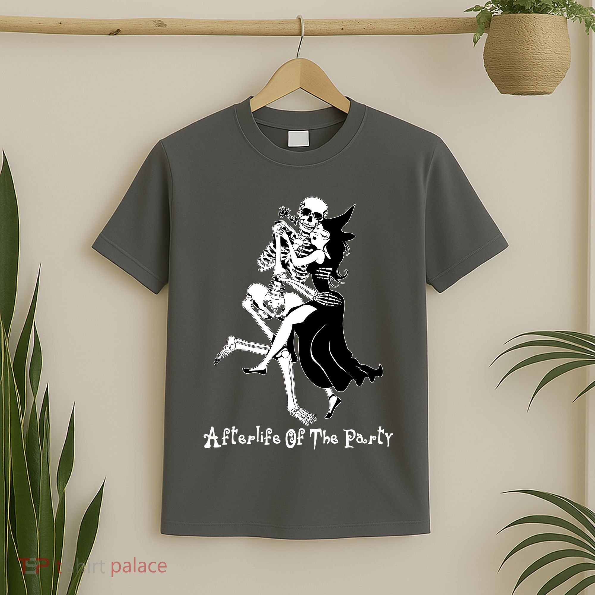 Funny Halloween Afterlife Of The Party Skeleton And Witch T-Shirt