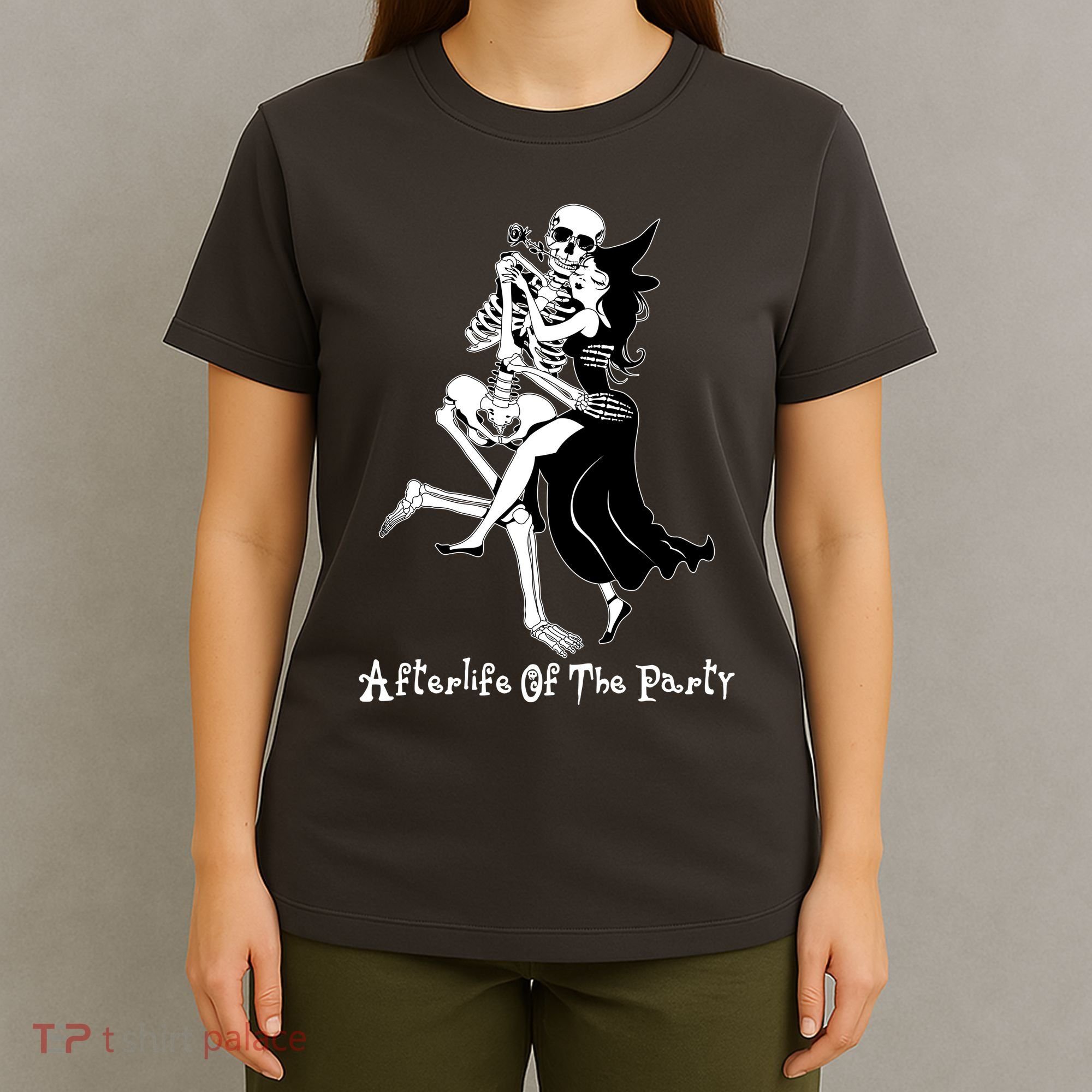 Funny Halloween Afterlife Of The Party Skeleton And Witch T-Shirt