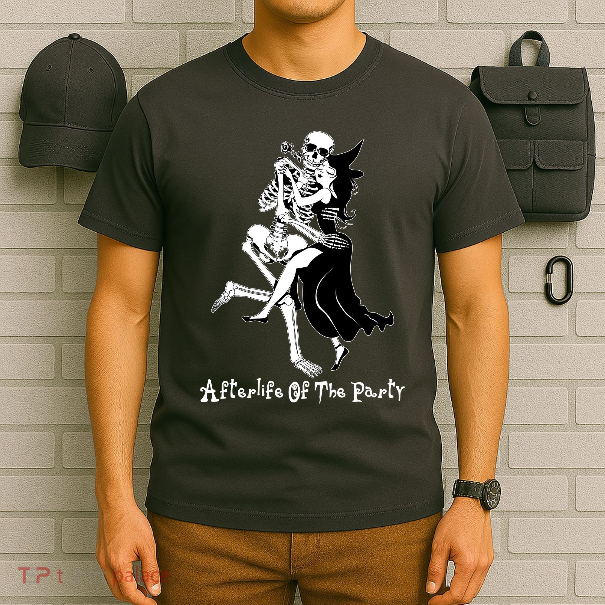 Funny Halloween Afterlife Of The Party Skeleton And Witch T-Shirt