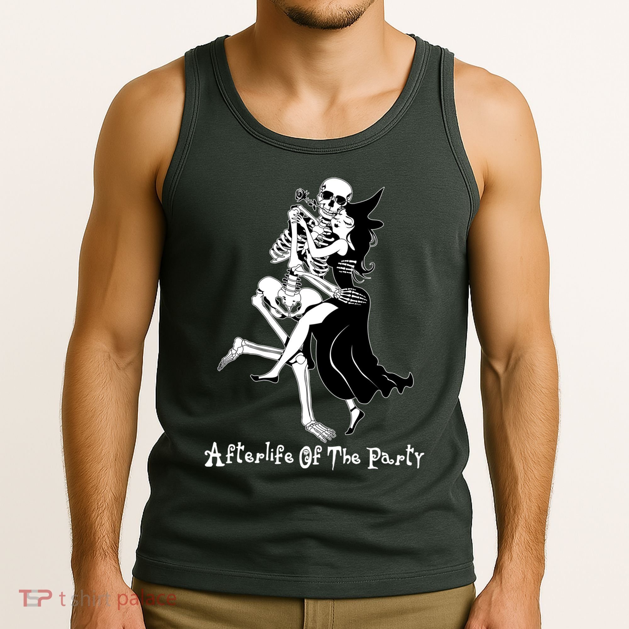 Funny Halloween Afterlife Of The Party Skeleton And Witch Tank Top