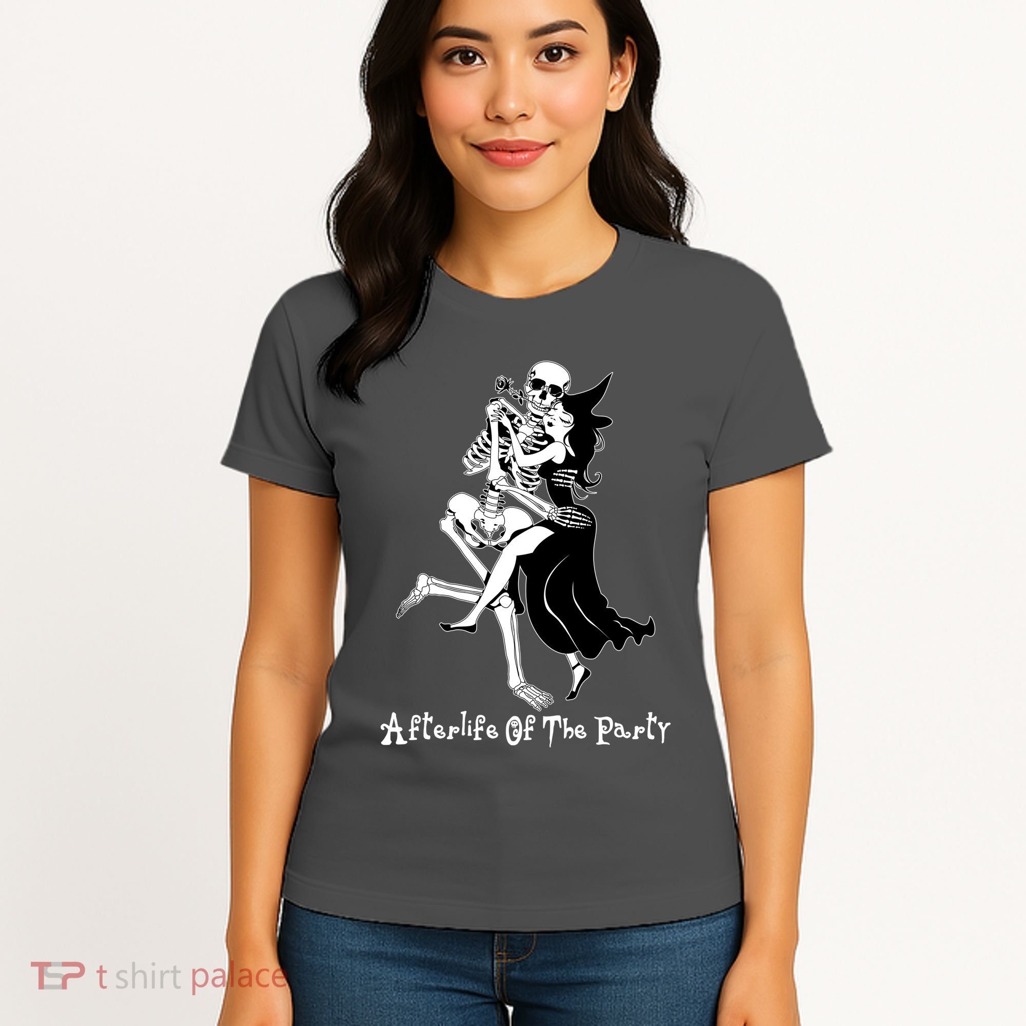 Funny Halloween Afterlife Of The Party Skeleton And Witch Women's T-Shirt