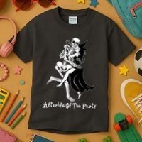 Funny Halloween Afterlife Of The Party Skeleton And Witch Kids T-Shirt thumb 3
