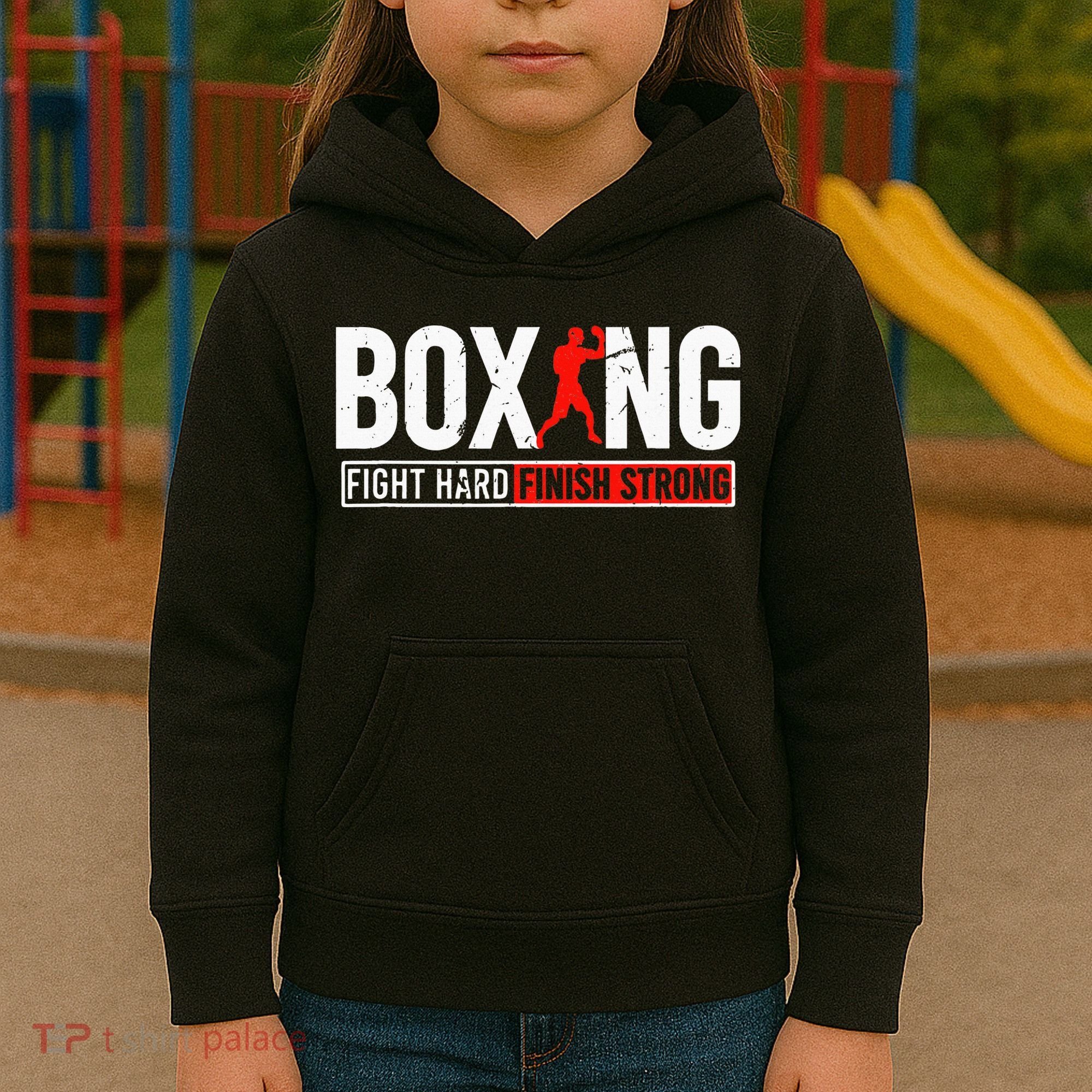Fight Hard And Finish Motivational Boxing Fighter Kids Hoodie