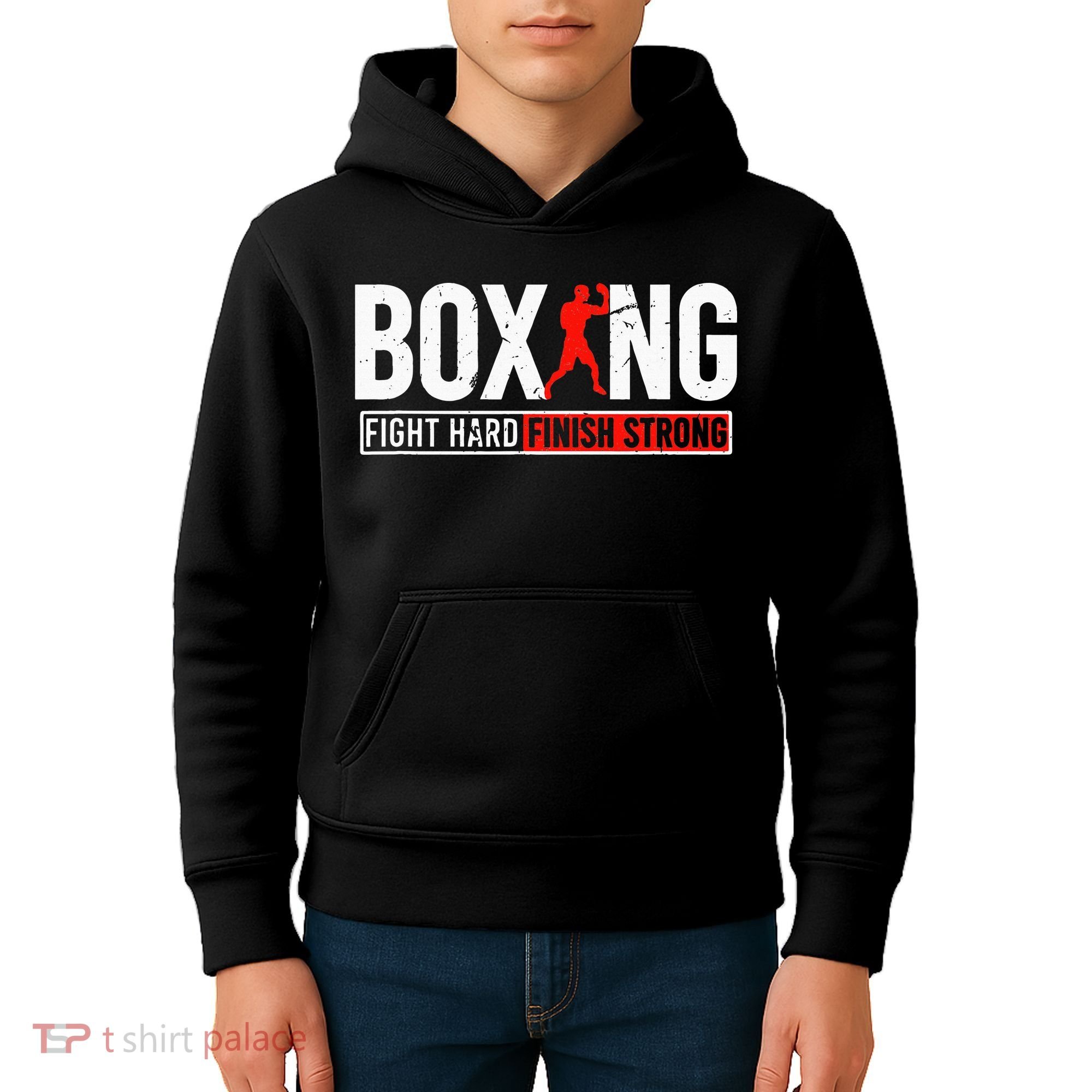 Fight Hard And Finish Motivational Boxing Fighter Kids Hoodie