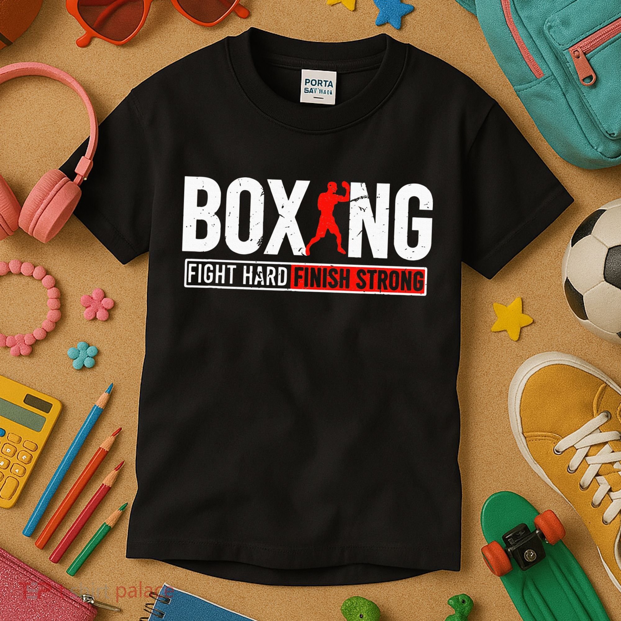 Fight Hard And Finish Motivational Boxing Fighter Kids T-Shirt