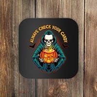 Funny Halloween Always Check Your Candy Skeleton Coaster thumb 0