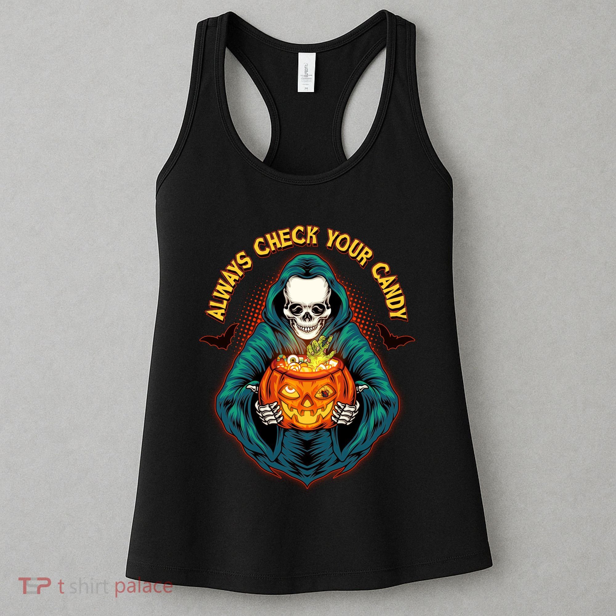 Funny Halloween Always Check Your Candy Skeleton Women's Tank Top