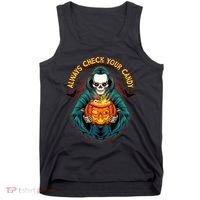 Funny Halloween Always Check Your Candy Skeleton Tank Top thumb 0