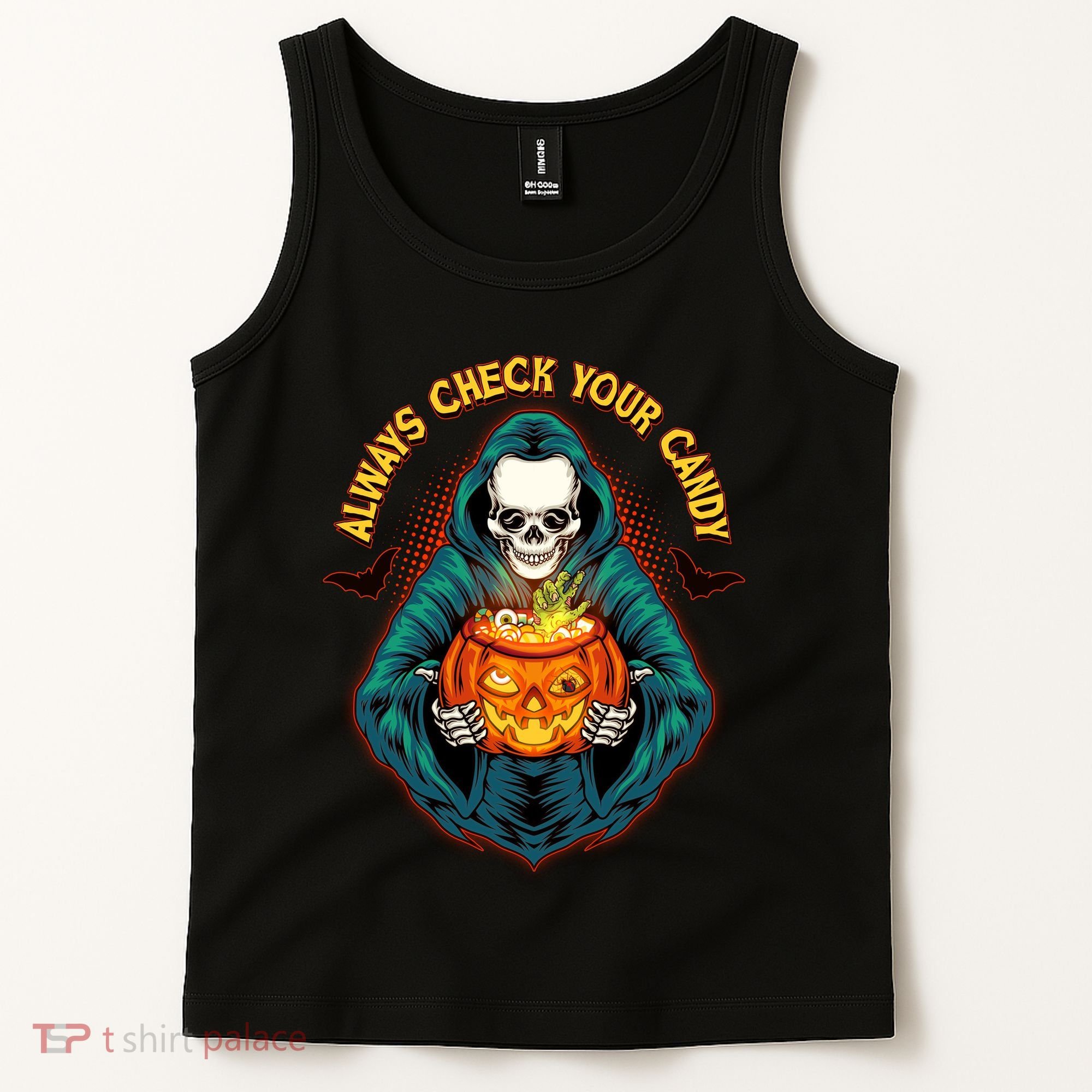 Funny Halloween Always Check Your Candy Skeleton Tank Top