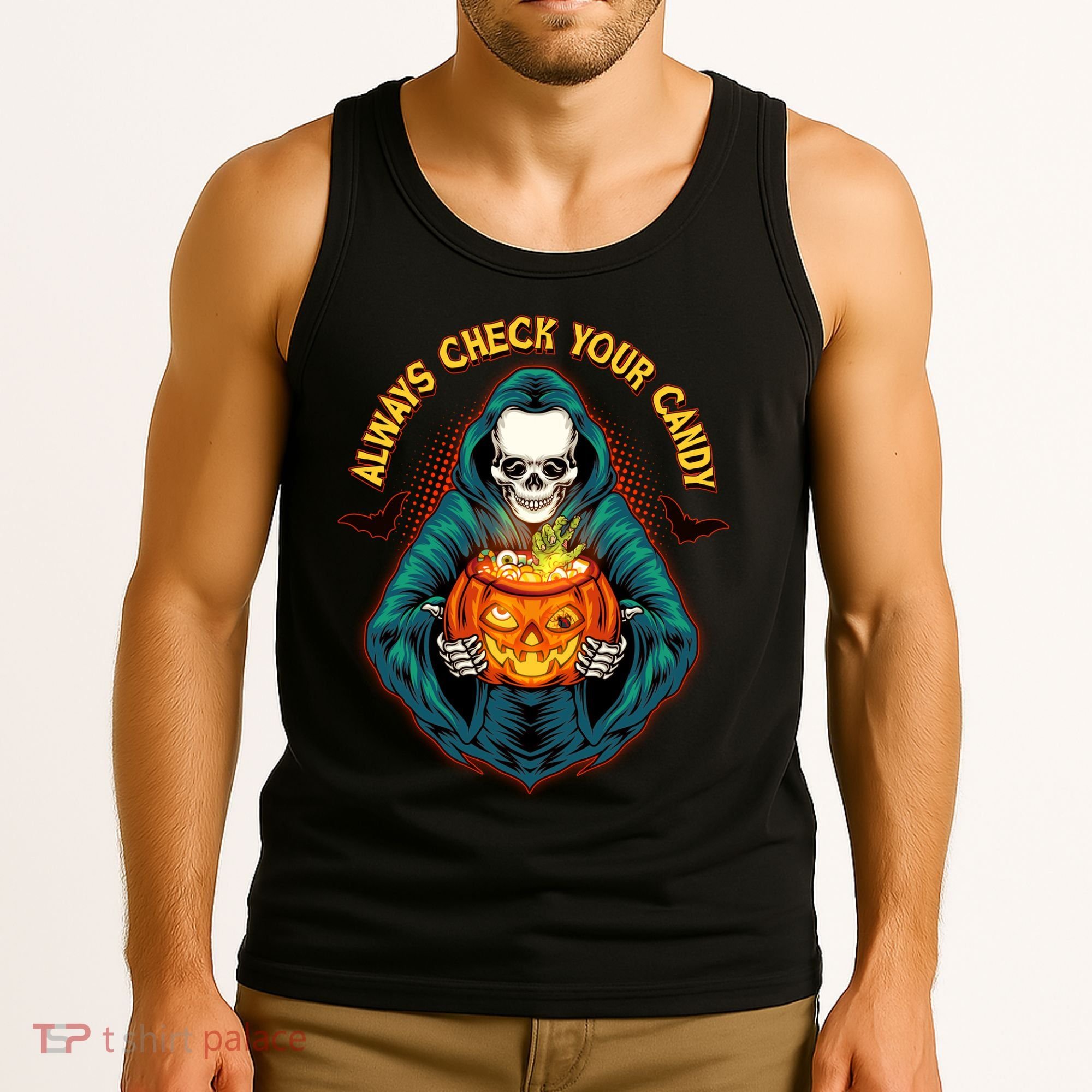Funny Halloween Always Check Your Candy Skeleton Tank Top