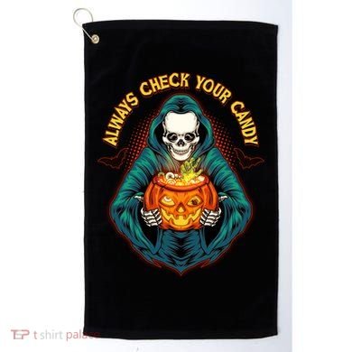 Funny Halloween Always Check Your Candy Skeleton Golf Towel