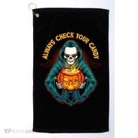 Funny Halloween Always Check Your Candy Skeleton Golf Towel thumb 0