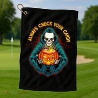 Funny Halloween Always Check Your Candy Skeleton Golf Towel thumb 1