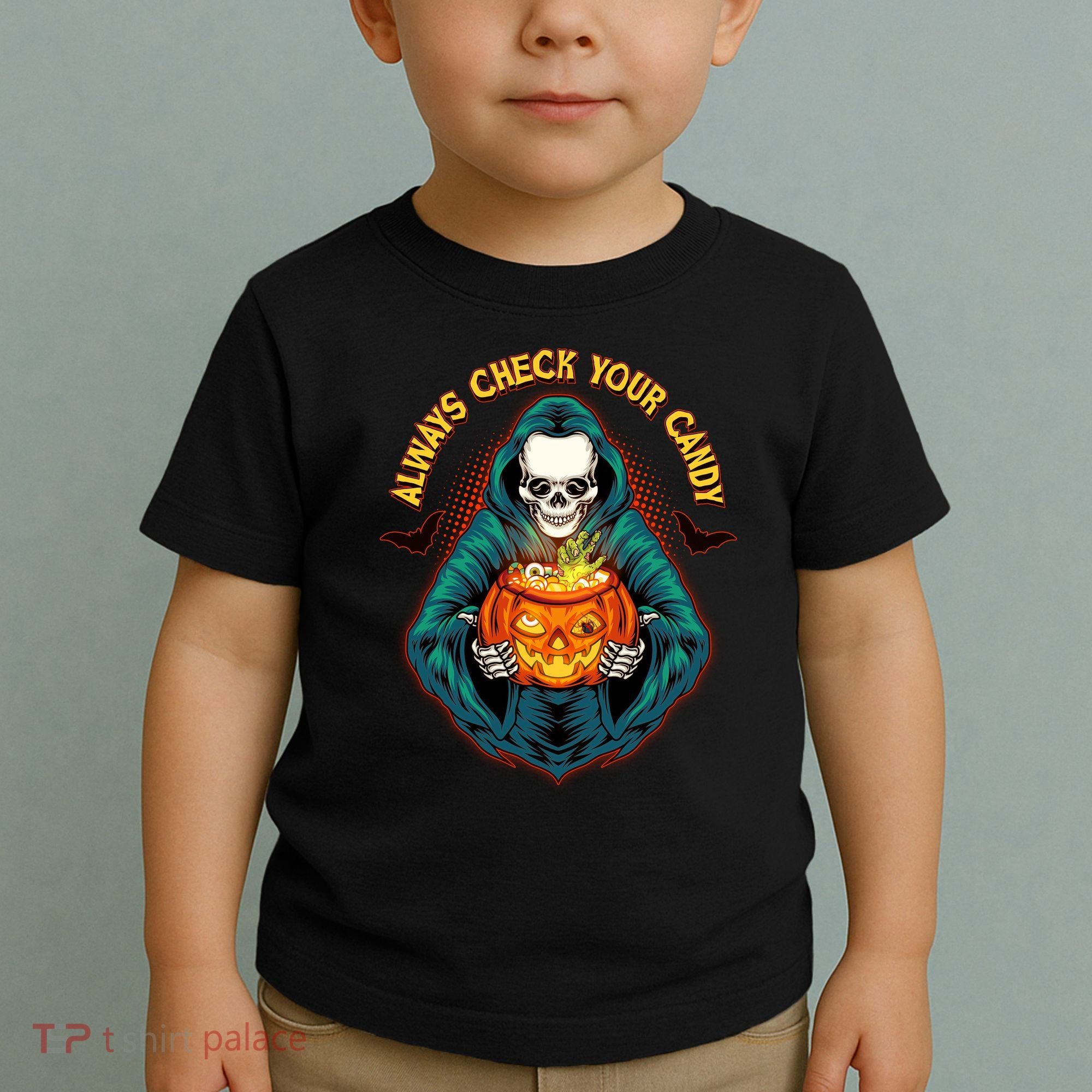 Funny Halloween Always Check Your Candy Skeleton Toddler T-Shirt
