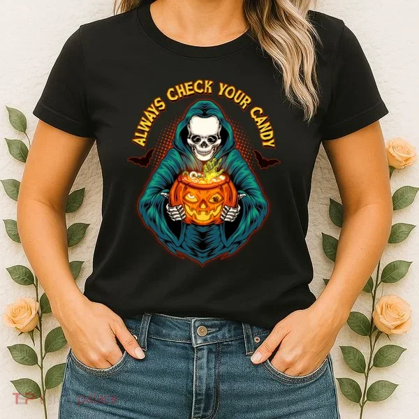 Funny Halloween Always Check Your Candy Skeleton Women's T-Shirt