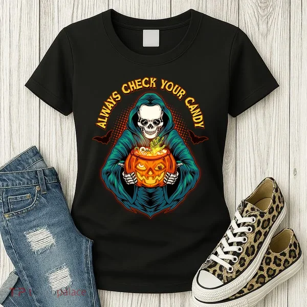 Funny Halloween Always Check Your Candy Skeleton Women's T-Shirt