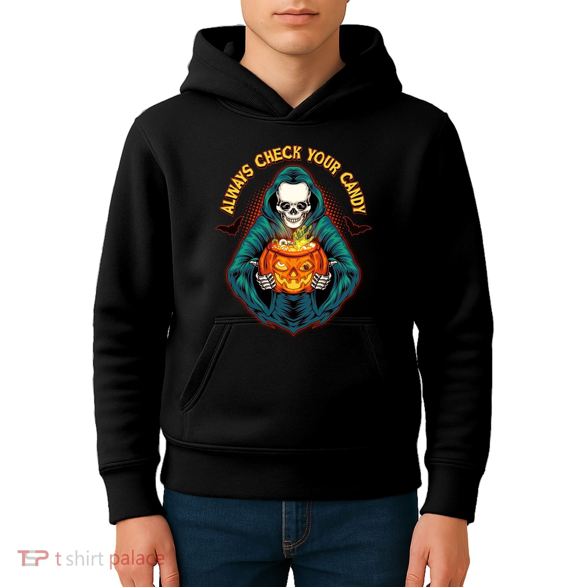 Funny Halloween Always Check Your Candy Skeleton Kids Hoodie