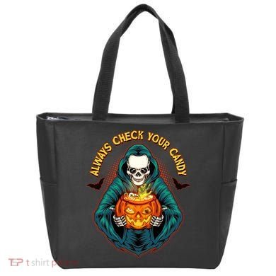 Funny Halloween Always Check Your Candy Skeleton Tote Bag