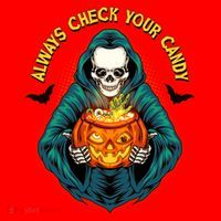 Funny Halloween Always Check Your Candy Skeleton Santa Hat thumb 1