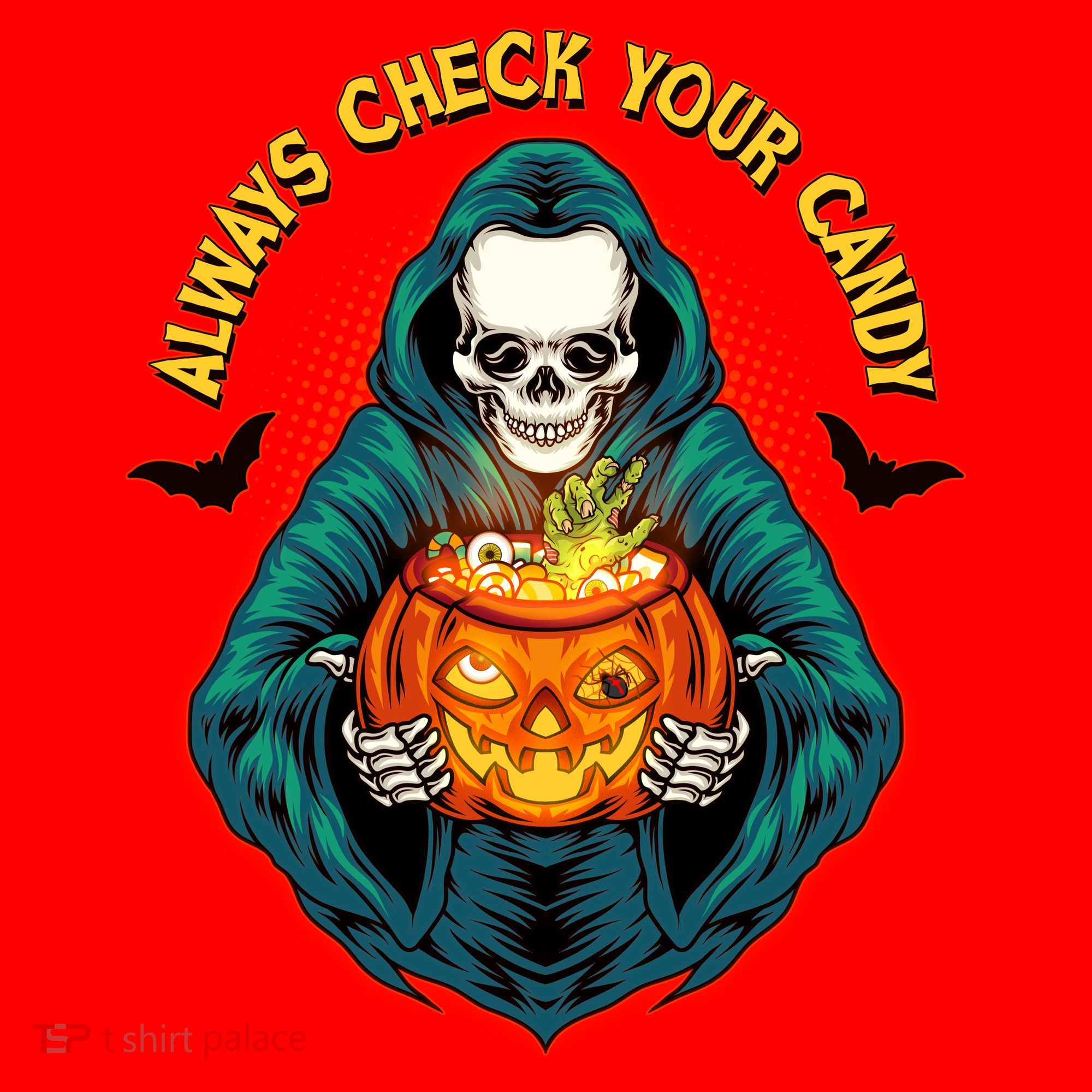 Funny Halloween Always Check Your Candy Skeleton Santa Hat