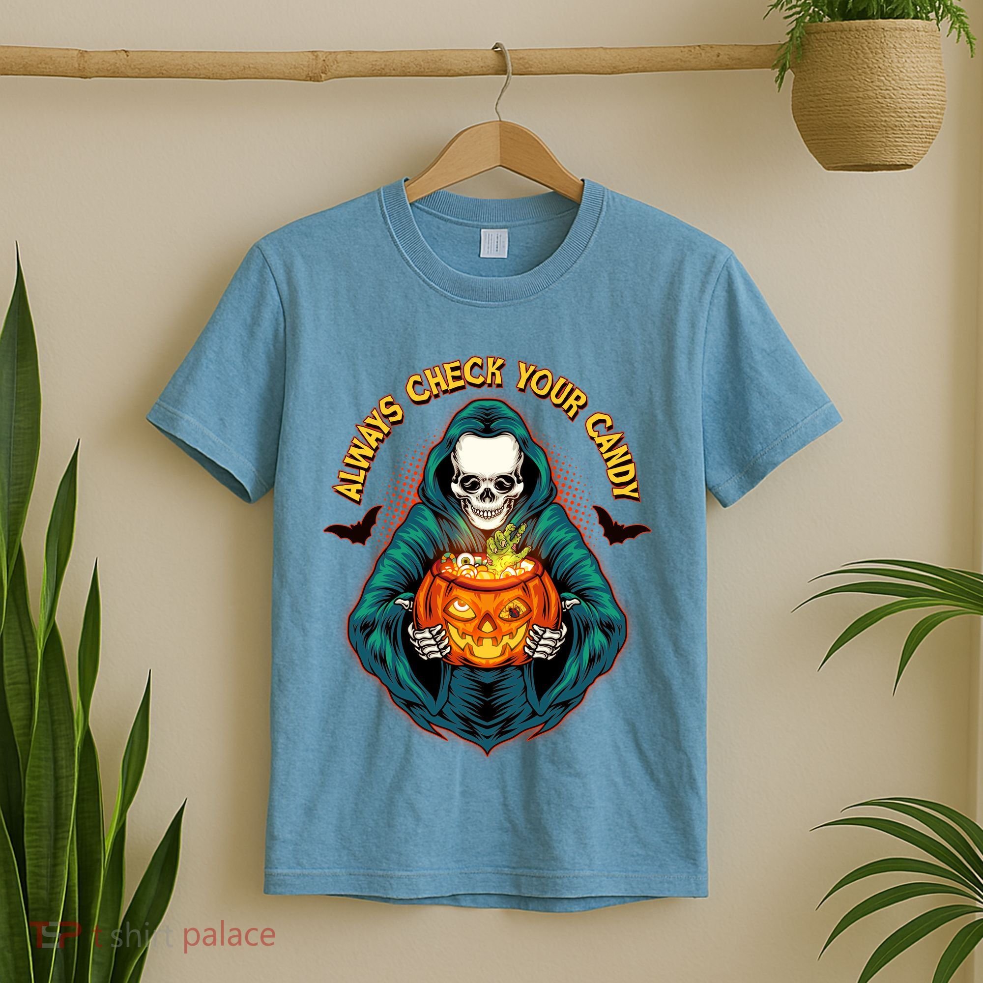 Funny Halloween Always Check Your Candy Skeleton T-Shirt