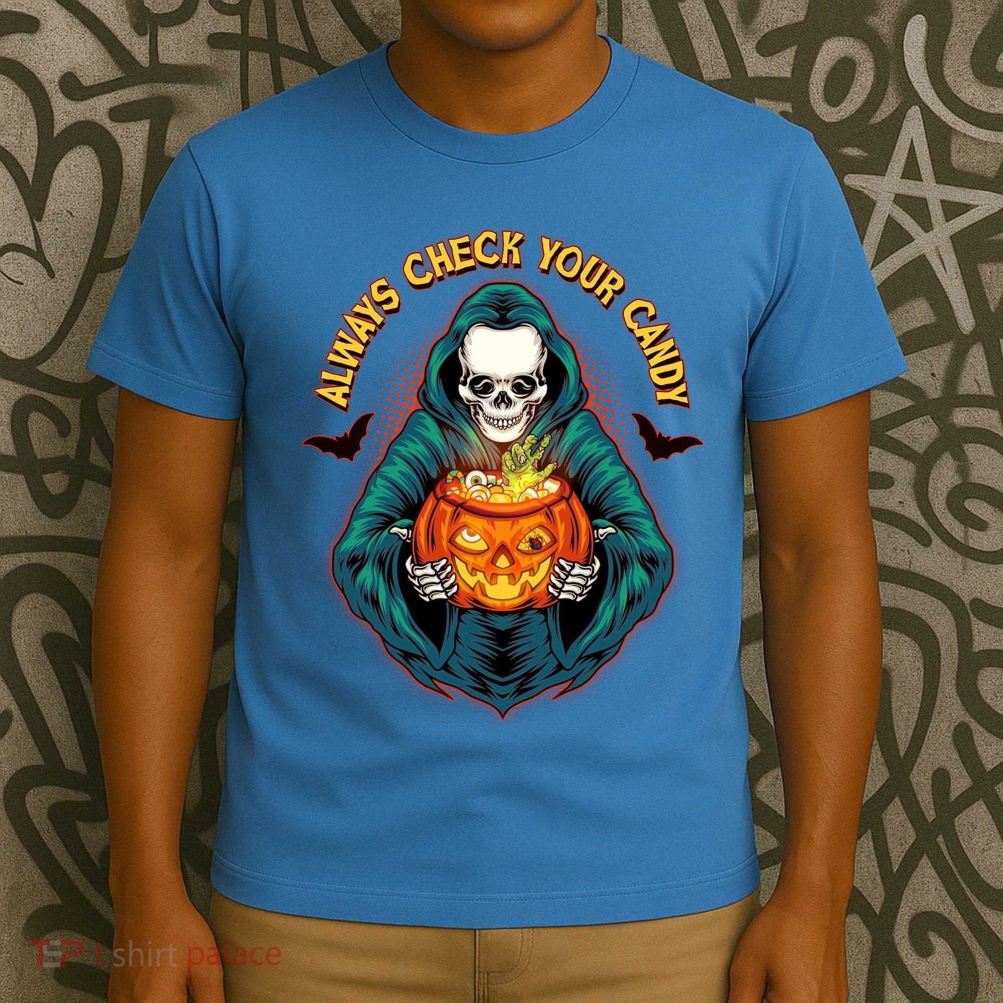 Funny Halloween Always Check Your Candy Skeleton T-Shirt