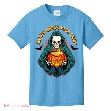 Funny Halloween Always Check Your Candy Skeleton Kids T-Shirt