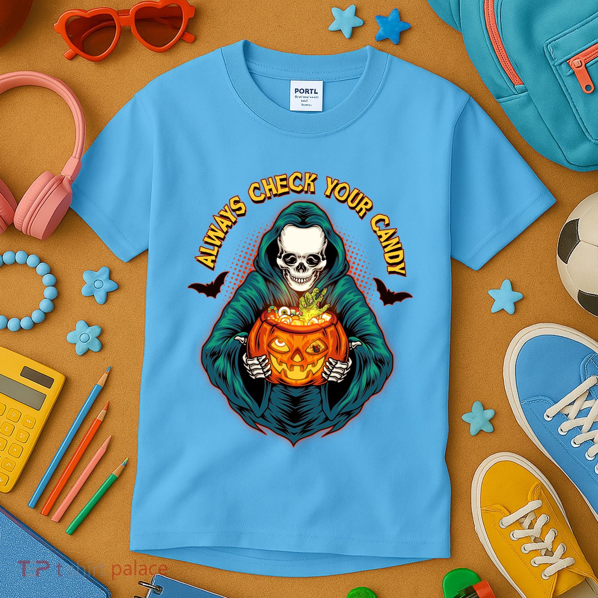 Funny Halloween Always Check Your Candy Skeleton Kids T-Shirt