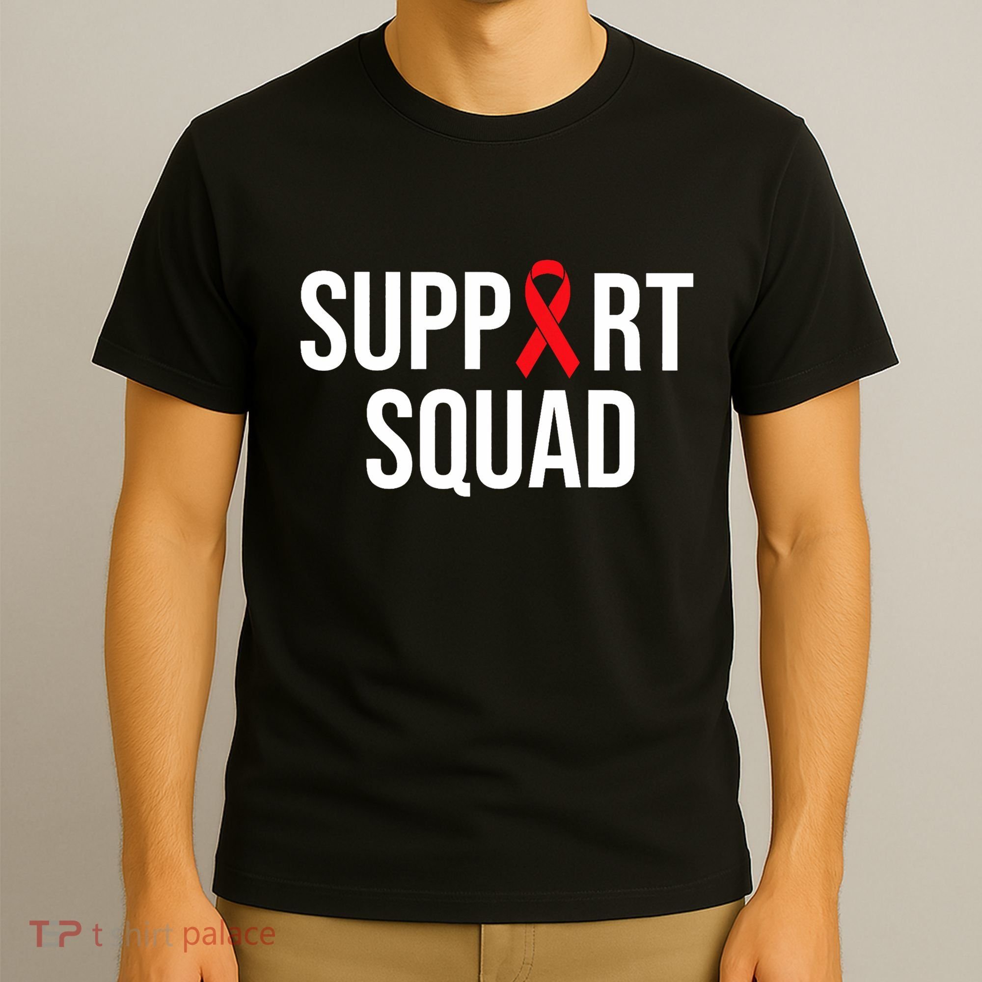 Family Hiv Awareness Red Ribbon Aids Support Squad T-Shirt