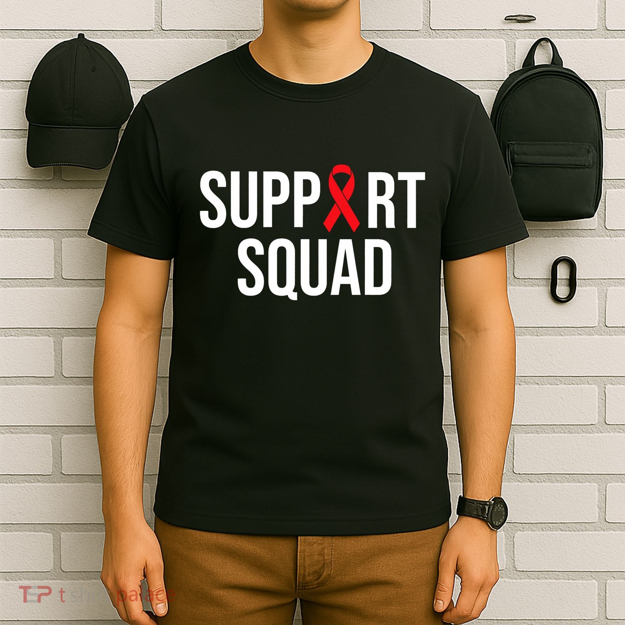 Family Hiv Awareness Red Ribbon Aids Support Squad T-Shirt