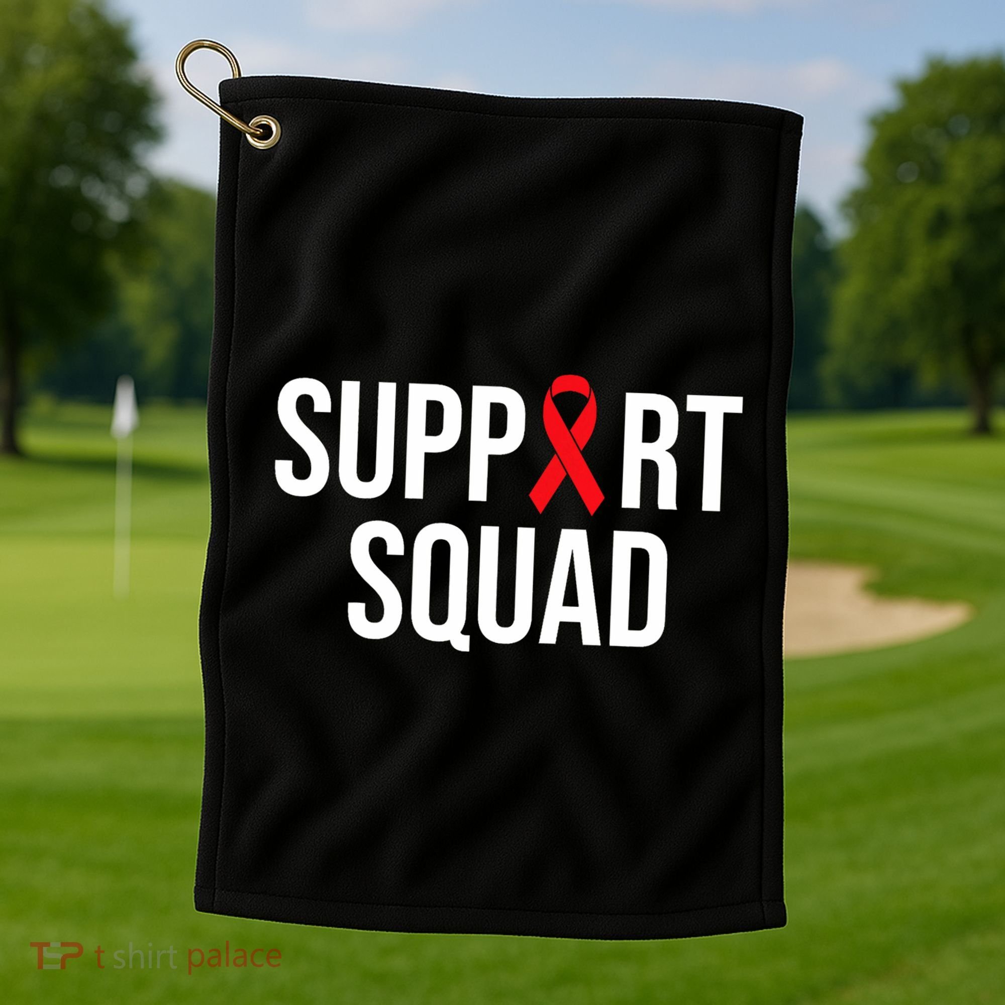 Family Hiv Awareness Red Ribbon Aids Support Squad Golf Towel