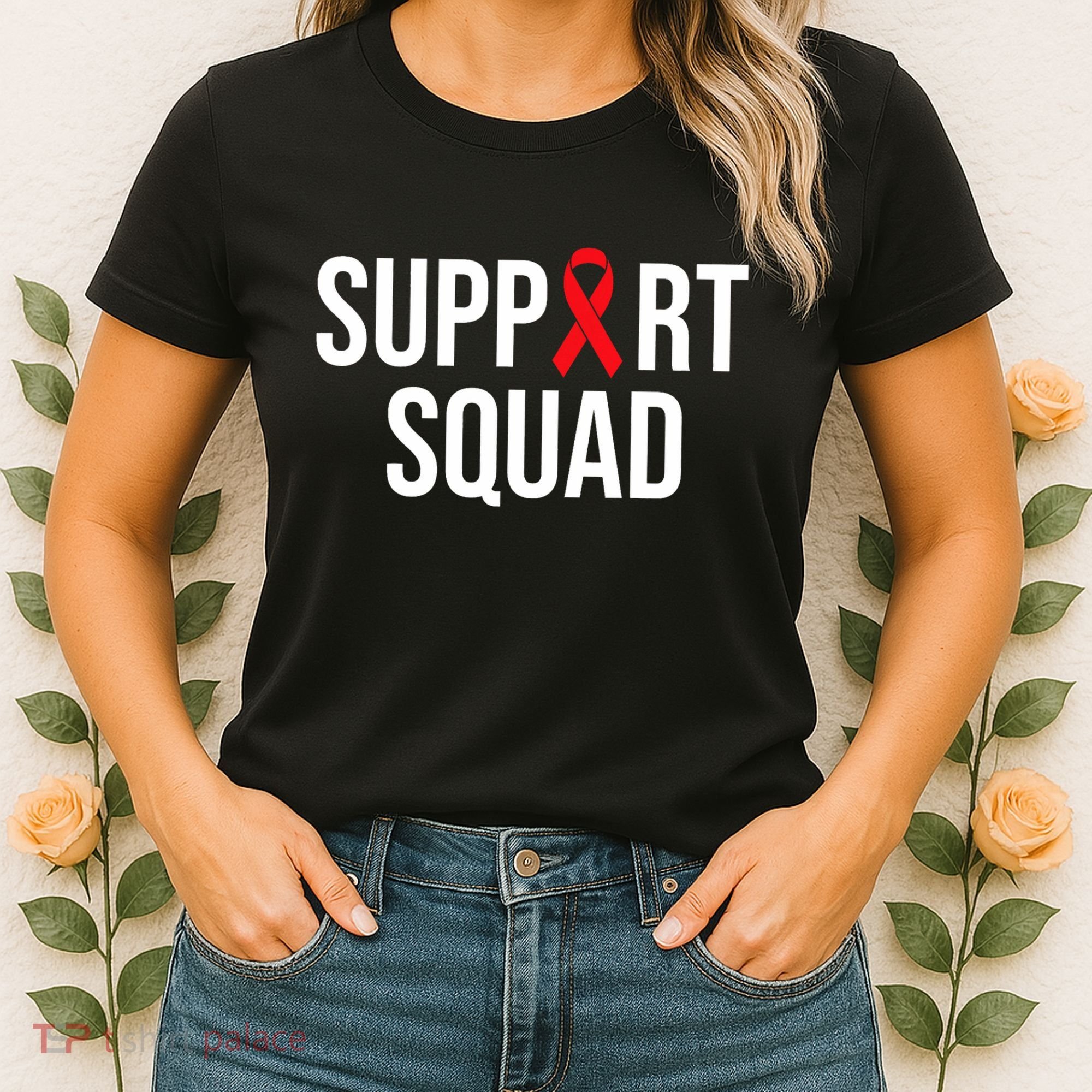 Family Hiv Awareness Red Ribbon Aids Support Squad Women's T-Shirt