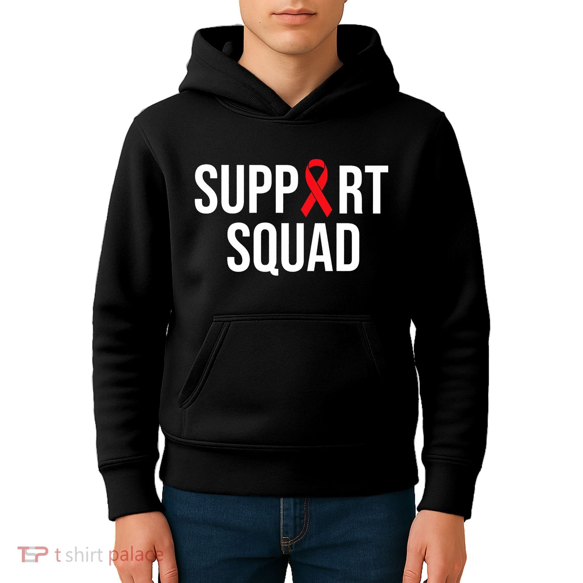 Family Hiv Awareness Red Ribbon Aids Support Squad Kids Hoodie