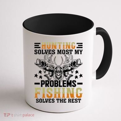 Funny Hunting And Fishing Solved Problems Coffee Mug back