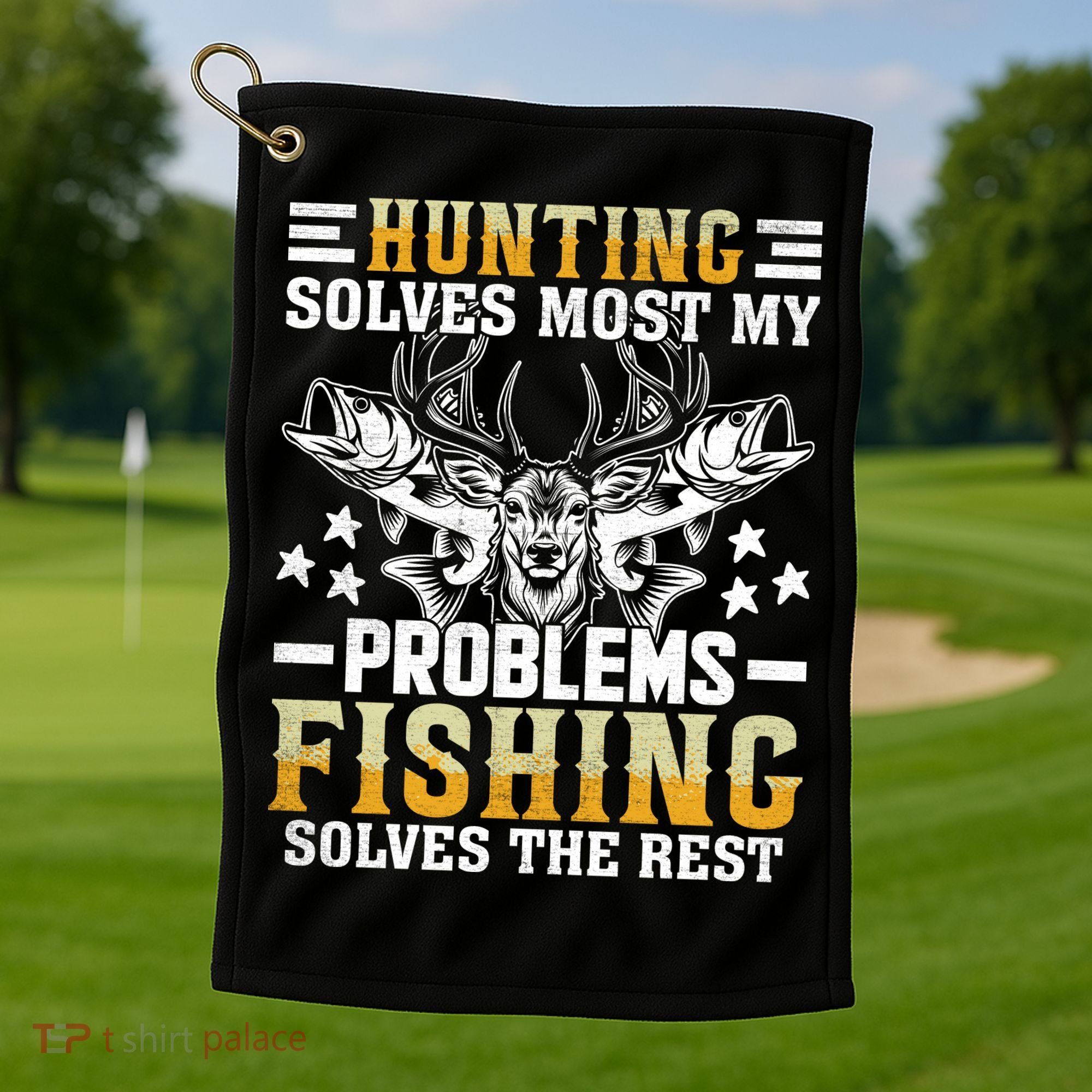 Funny Hunting And Fishing Solved Problems Golf Towel