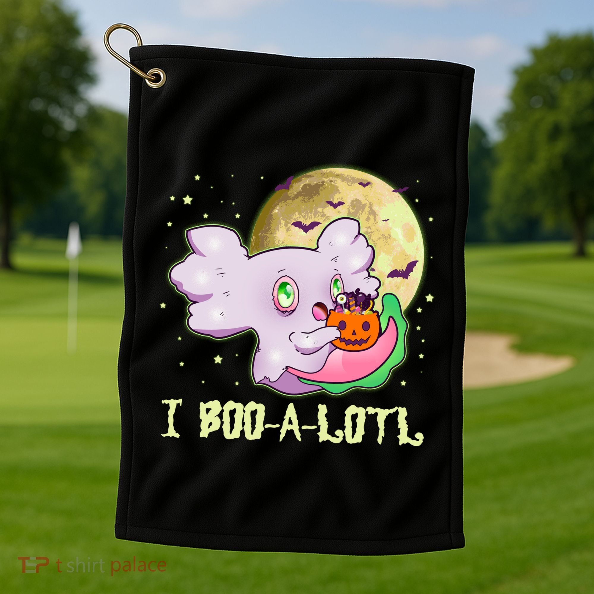 Funny Halloween Axolotl Ghost I Boo A Lotl Golf Towel
