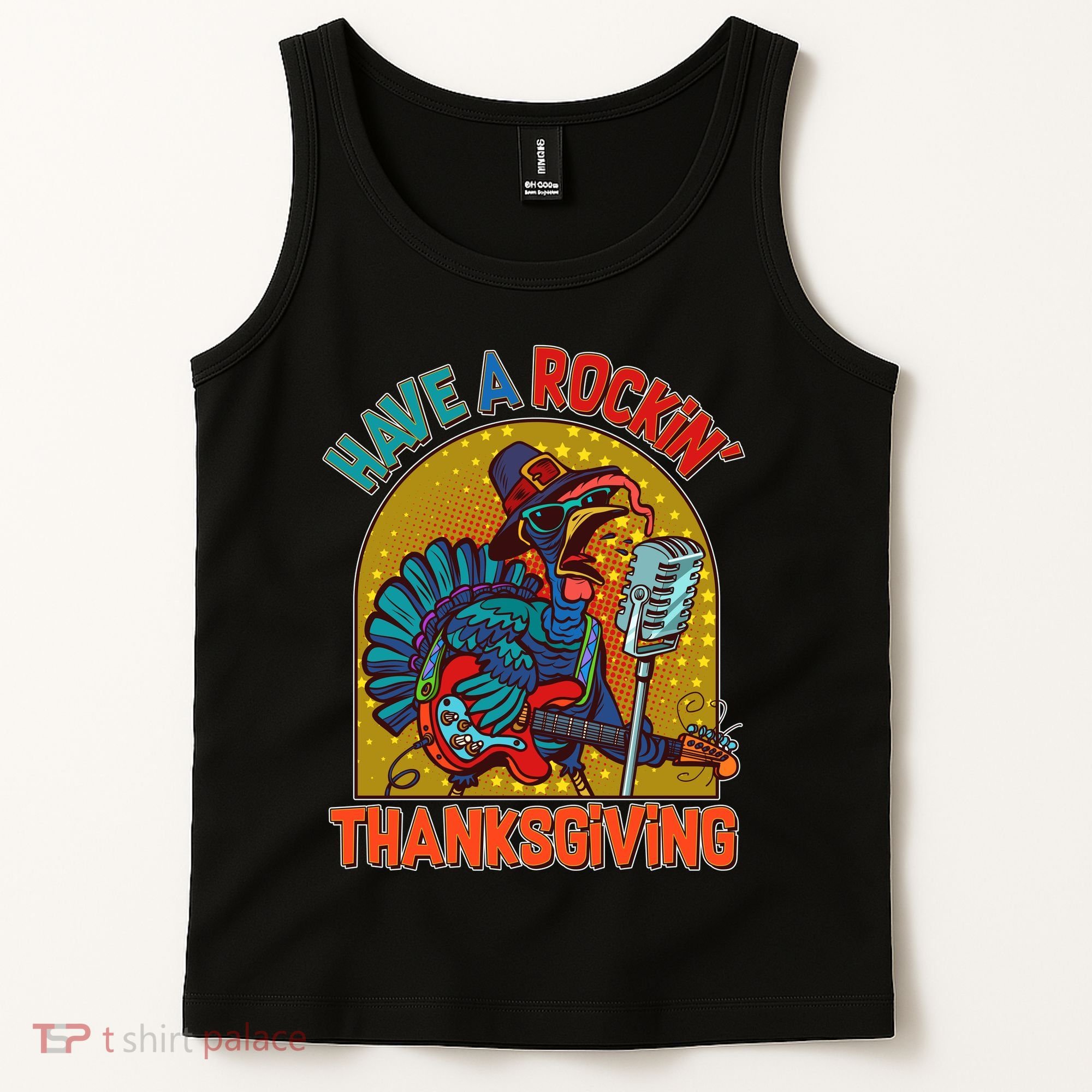 Funny Have A Rockin' Thanksgiving Rocker Turkey Tank Top