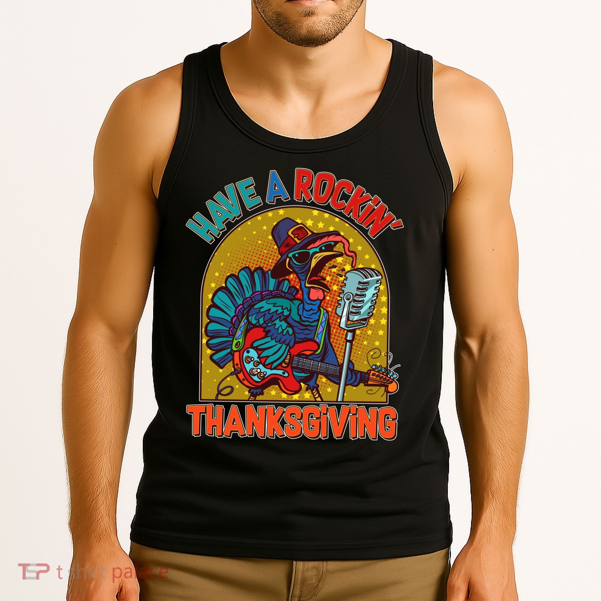Funny Have A Rockin' Thanksgiving Rocker Turkey Tank Top