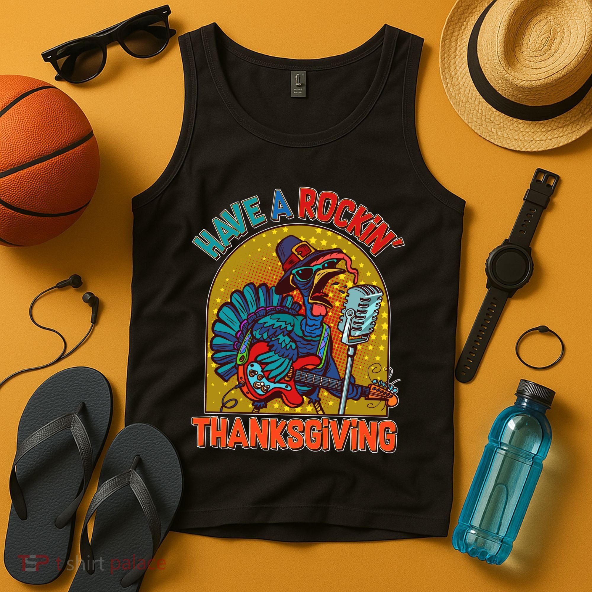 Funny Have A Rockin' Thanksgiving Rocker Turkey Tank Top