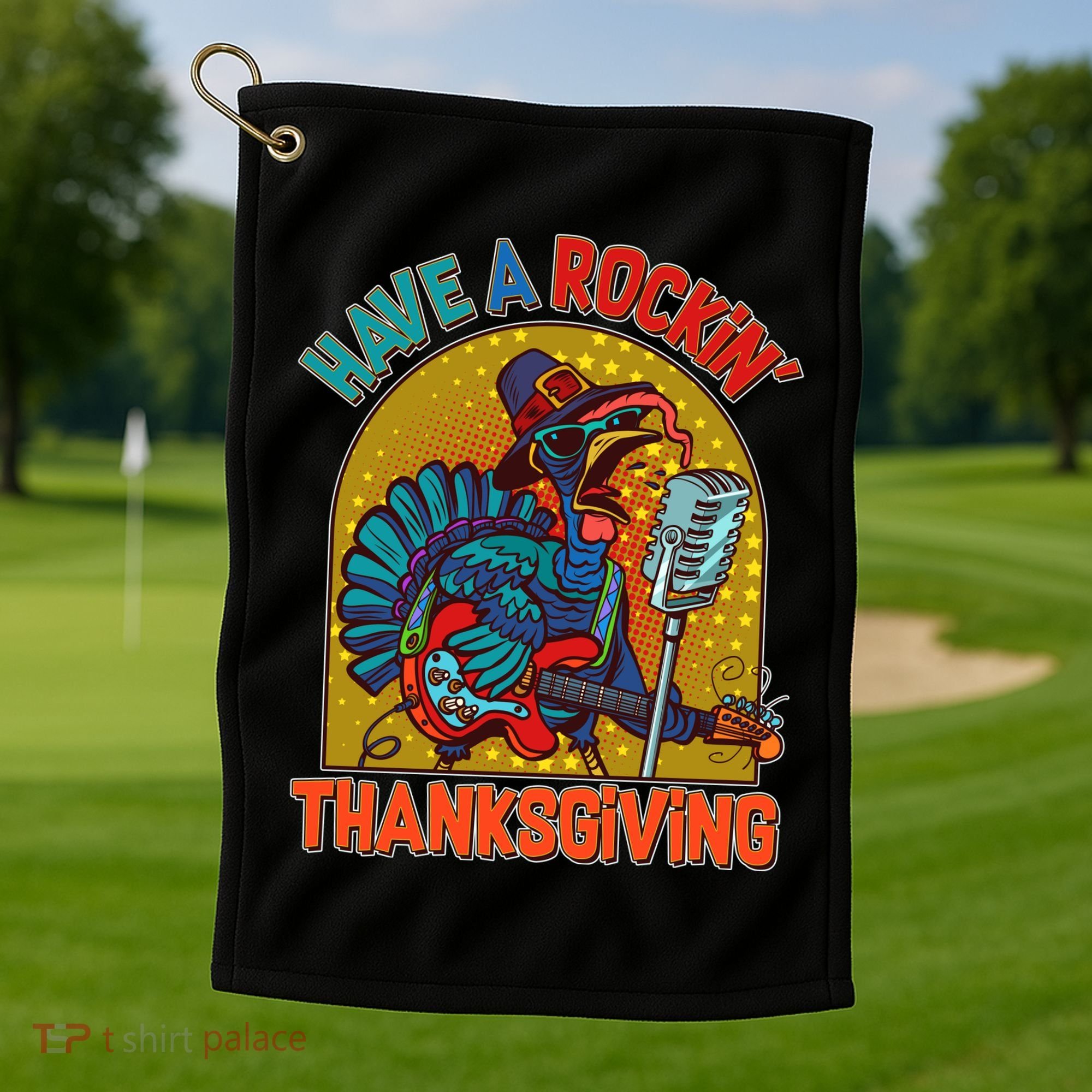 Funny Have A Rockin' Thanksgiving Rocker Turkey Golf Towel