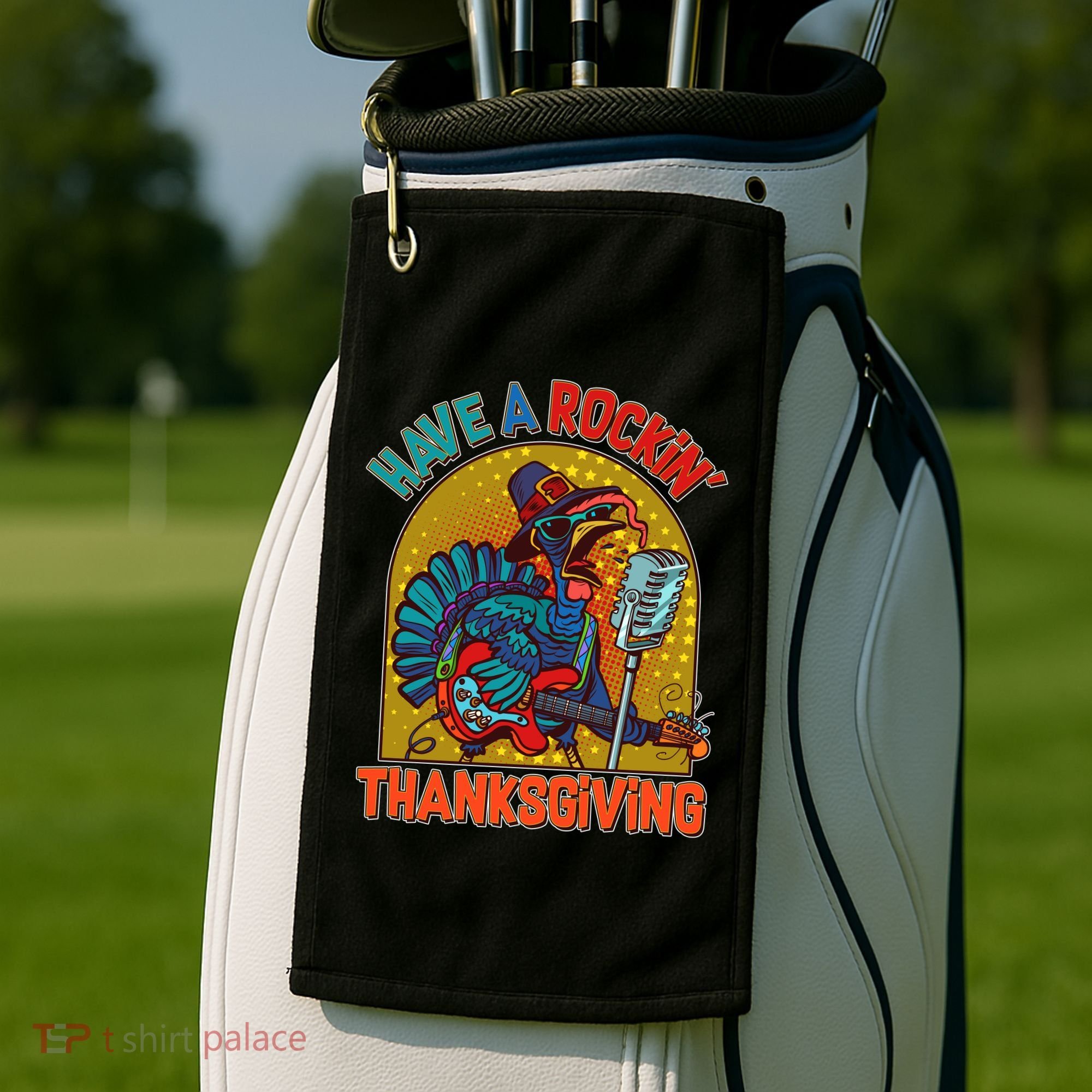Funny Have A Rockin' Thanksgiving Rocker Turkey Golf Towel