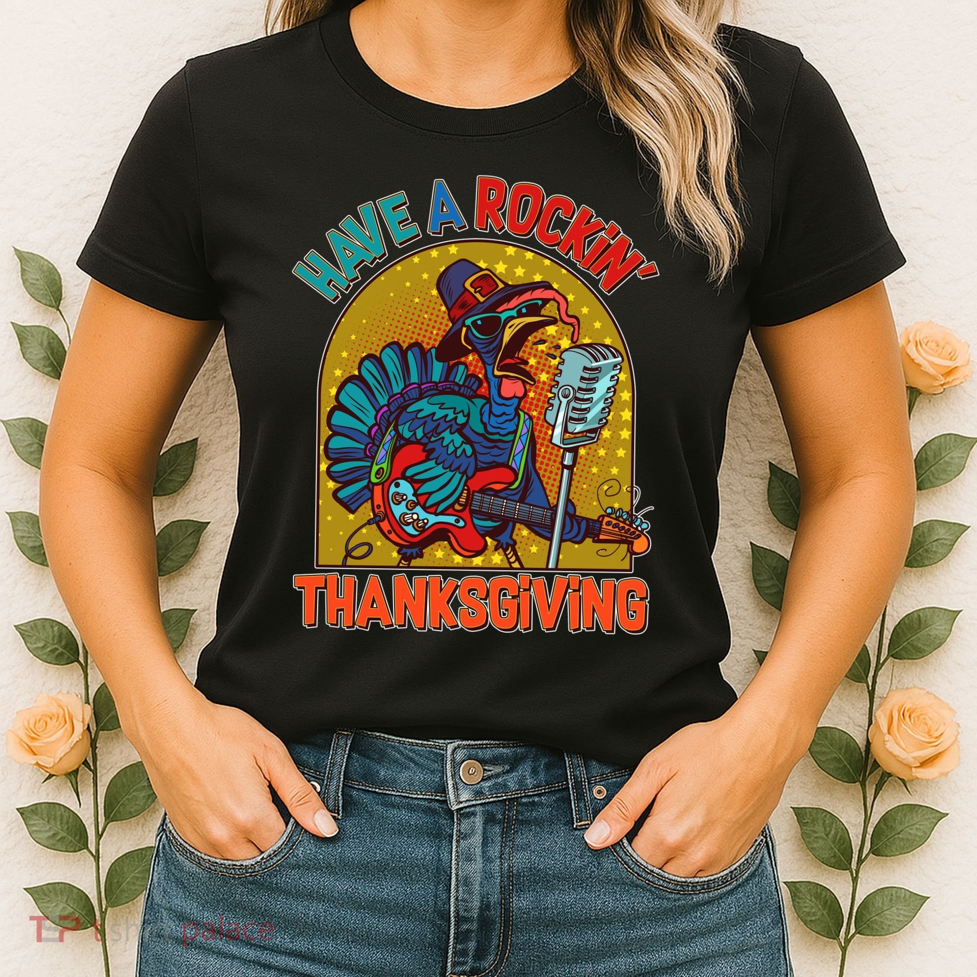 Funny Have A Rockin' Thanksgiving Rocker Turkey Women's T-Shirt
