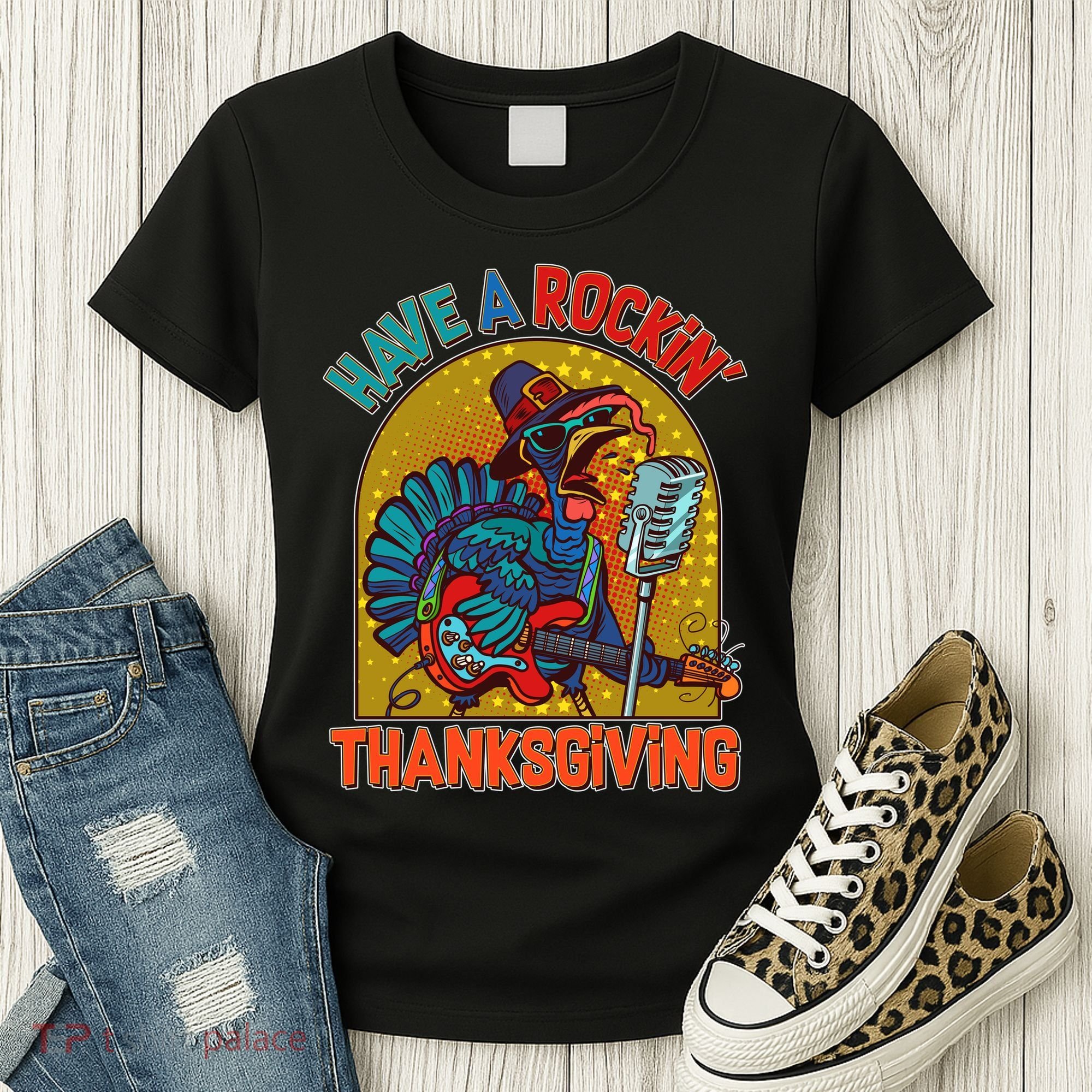 Funny Have A Rockin' Thanksgiving Rocker Turkey Women's T-Shirt