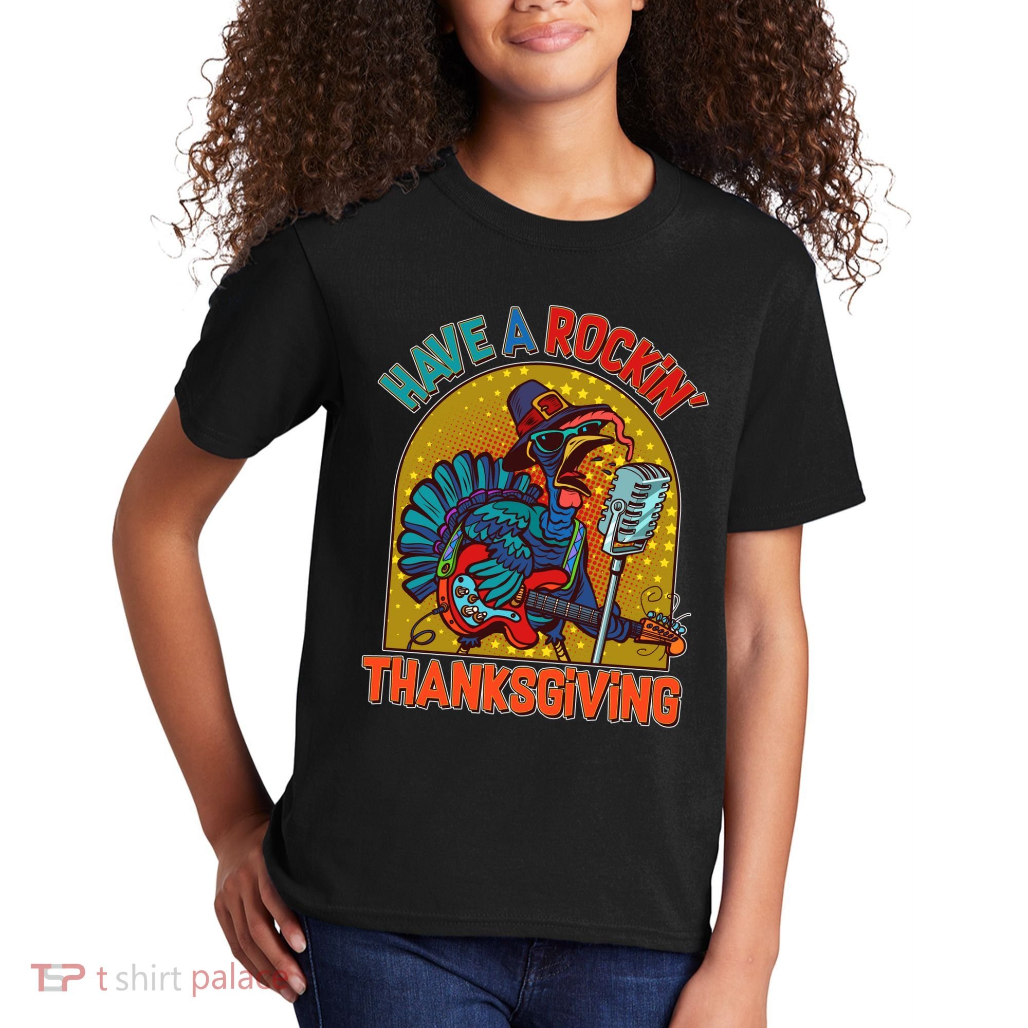 Funny Have A Rockin' Thanksgiving Rocker Turkey Kids T-Shirt