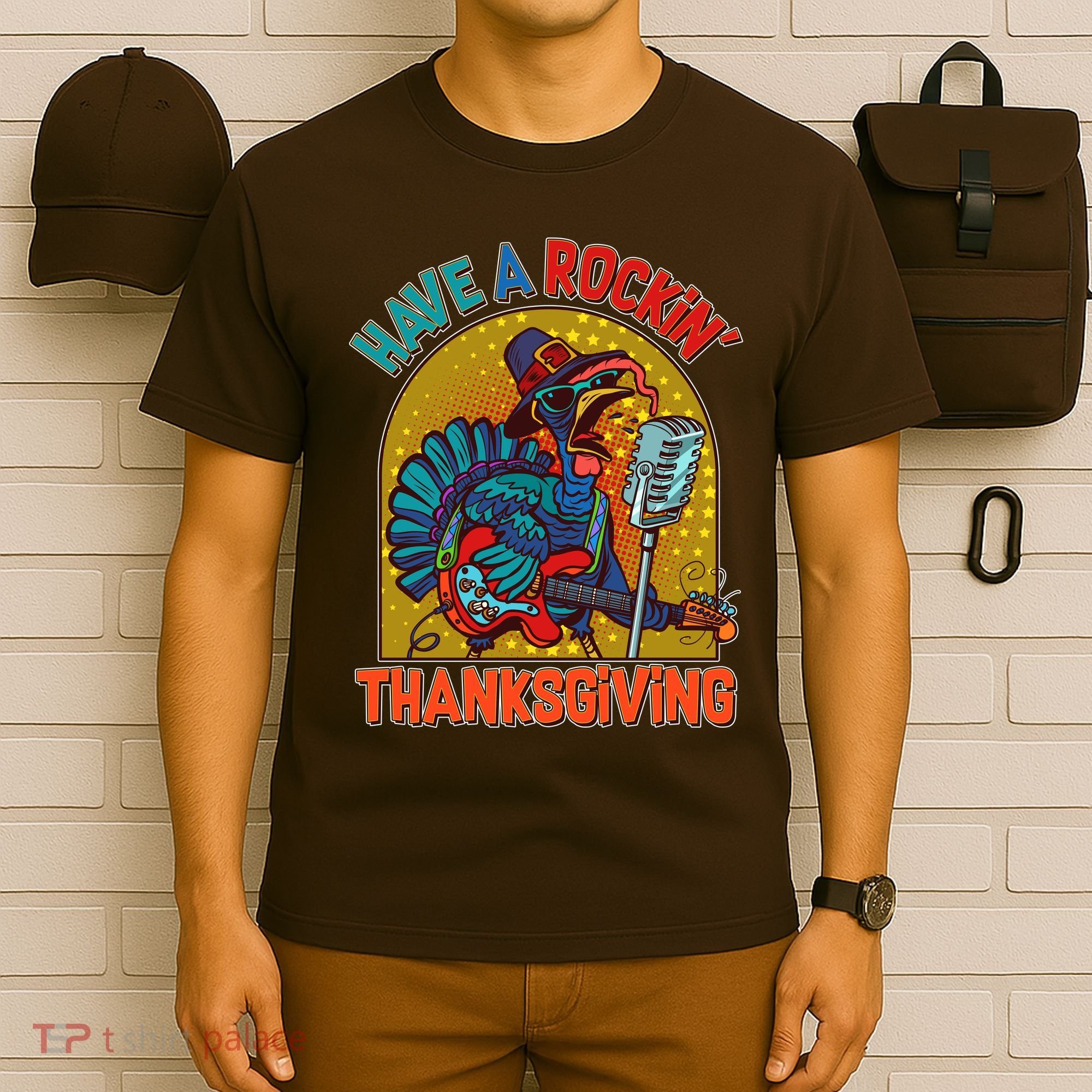 Funny Have A Rockin' Thanksgiving Rocker Turkey T-Shirt
