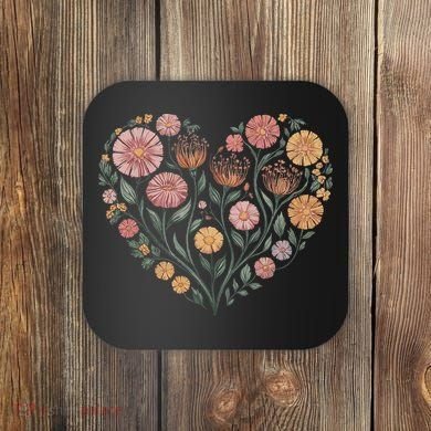 Flowers Heart Boho Wildflowers Coaster