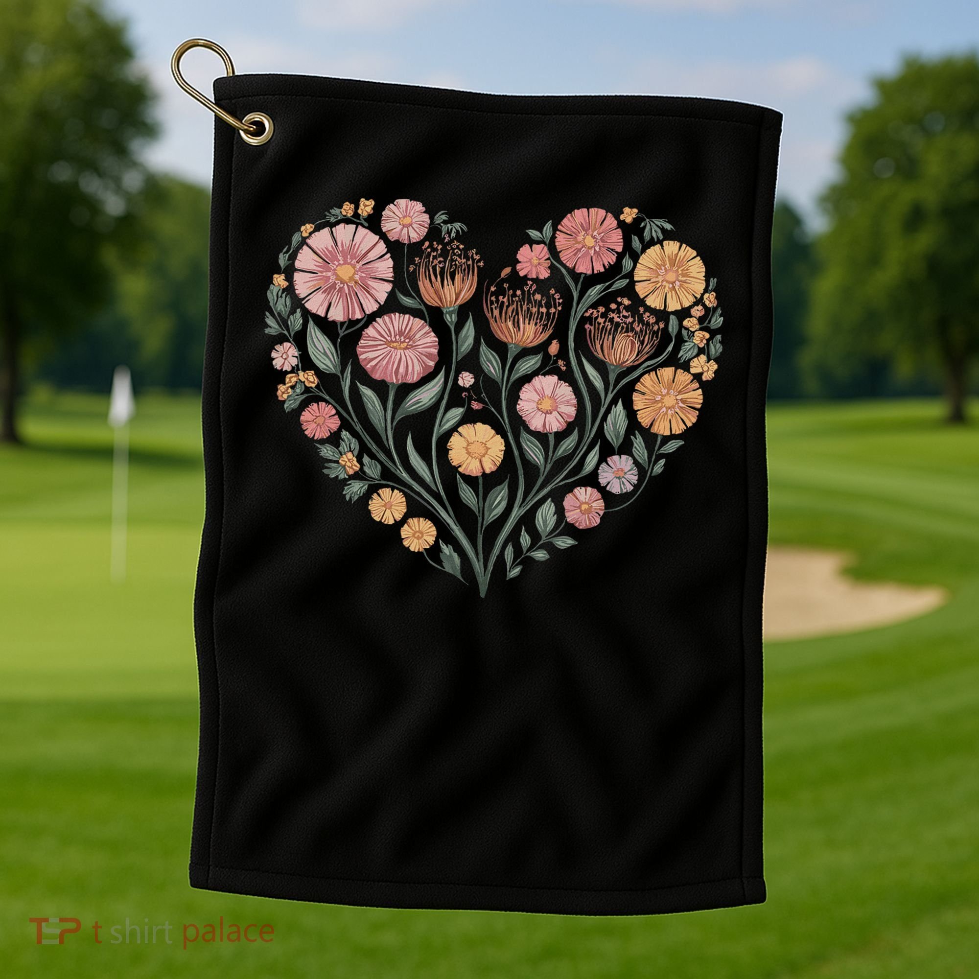 Flowers Heart Boho Wildflowers Golf Towel