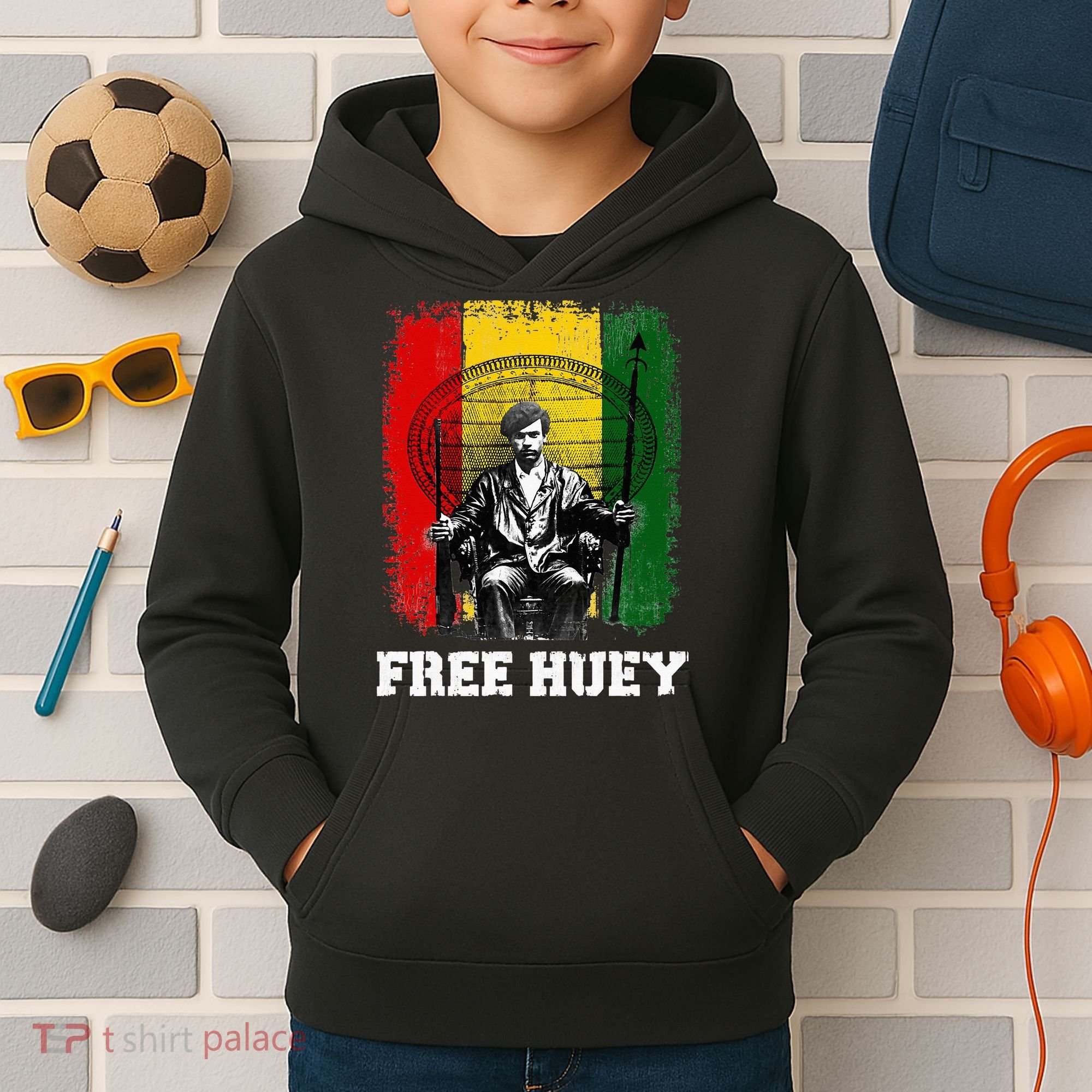 Free Huey Black History & African Roots Afro Empowerment Kids Hoodie