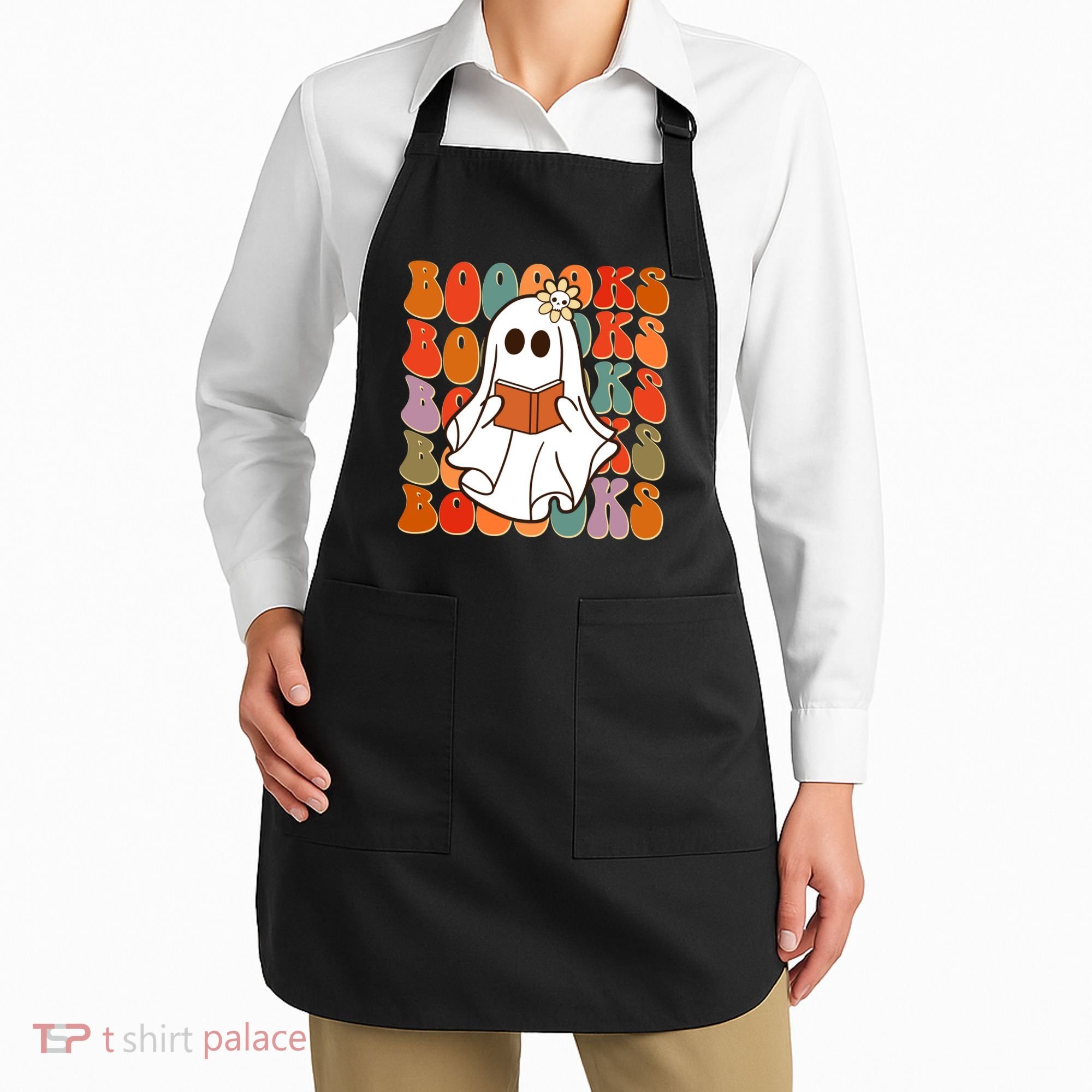 Funny Halloween Booooks Cute Book Lover Ghost Apron
